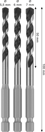 Bosch PRO HEX-5 puuriterade komplekt, suurused 5,5, 6, 7 mm.